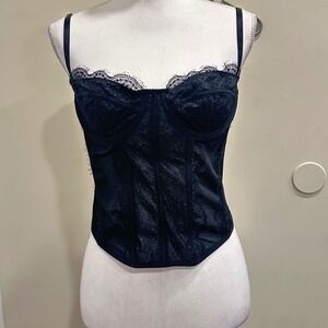 Black Lace Corset Top Bustier Underwire Adjustable Straps Hook and Eye Closure M